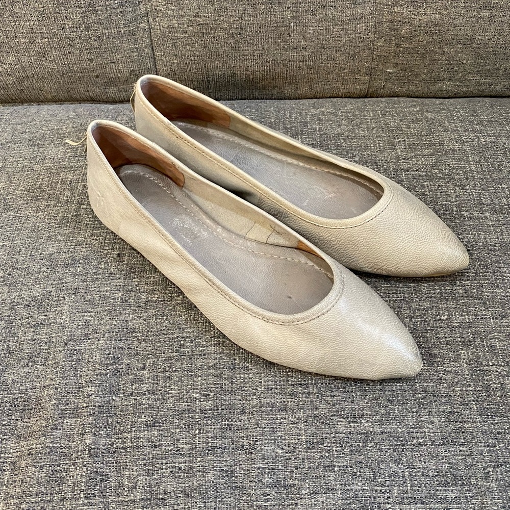Frye Regina Pointed Toe Gray Leather Ballet Flats Women Size 9.5